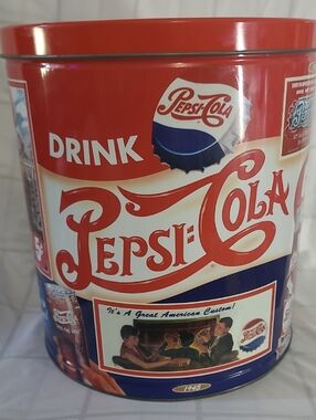 Vintage Coca Cola Pepsi-Cola Retro Red White Blue Storage Tin